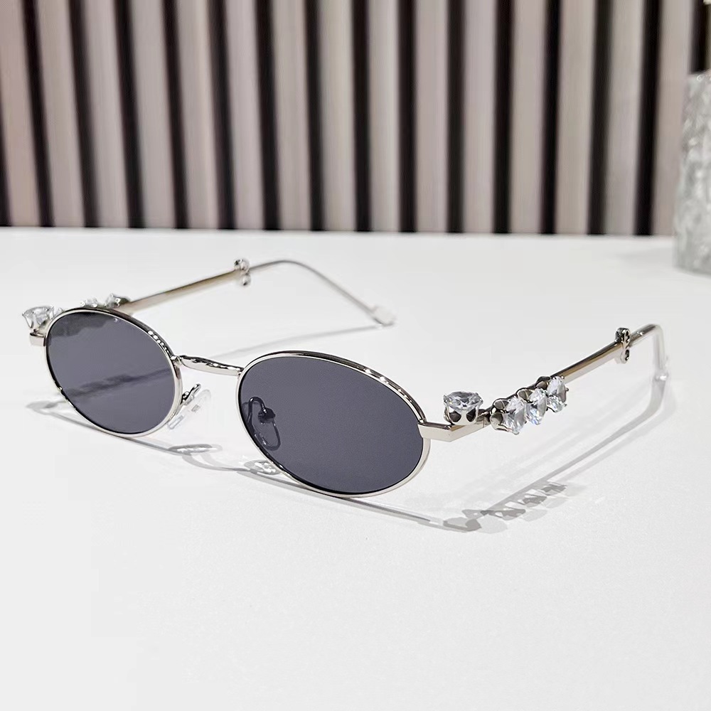 Metal inlaid diamond oval frame glasses resin anti blue light glasses rhinestone sunglasses - Image 2