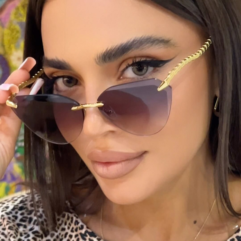Snake leg frameless cut cat eye sunglasses, fashionable spicy girl sun protection sunglasses for women - Image 2