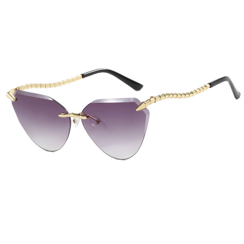 Snake leg frameless cut cat eye sunglasses, fashionable spicy girl sun protection sunglasses for women - Image 5