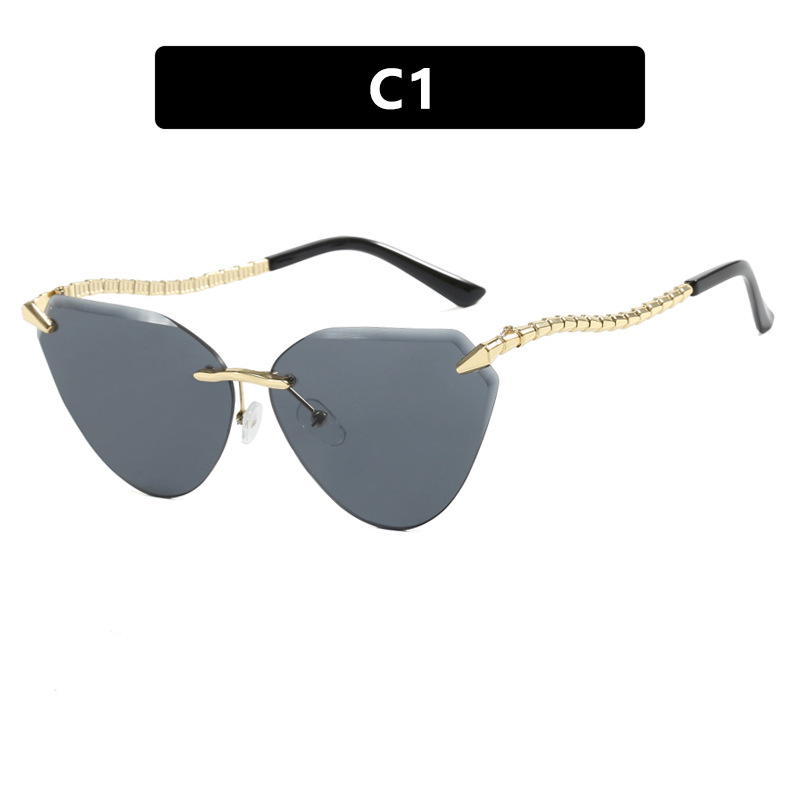 Snake leg frameless cut cat eye sunglasses, fashionable spicy girl sun protection sunglasses for women - Image 6