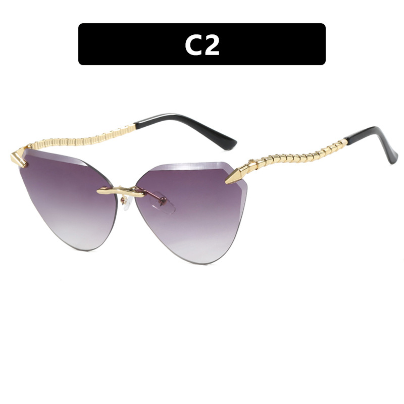Snake leg frameless cut cat eye sunglasses, fashionable spicy girl sun protection sunglasses for women - Image 7