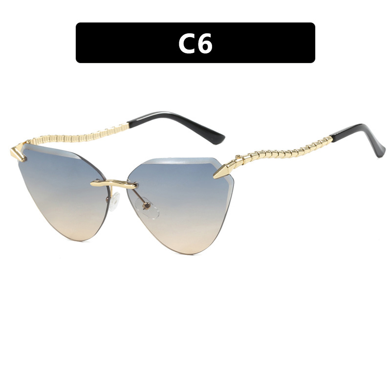 Snake leg frameless cut cat eye sunglasses, fashionable spicy girl sun protection sunglasses for women - Image 11