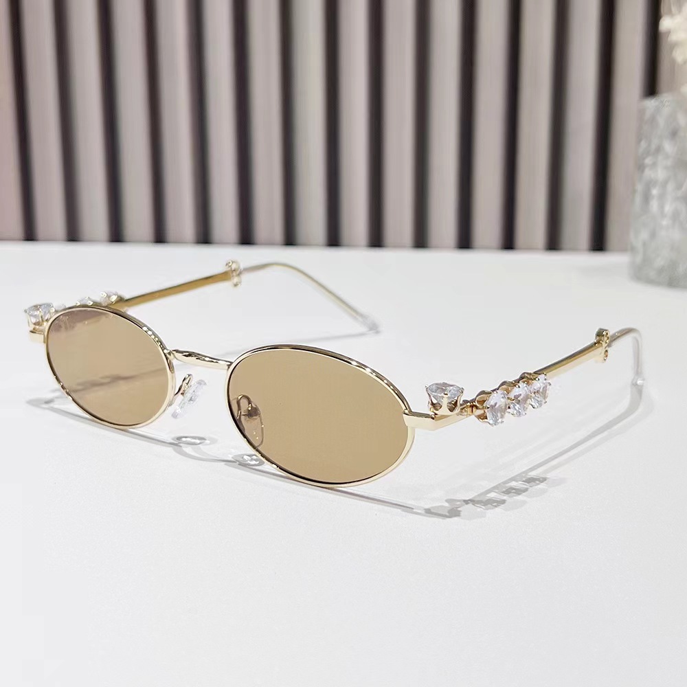 Metal inlaid diamond oval frame glasses resin anti blue light glasses rhinestone sunglasses - Image 3