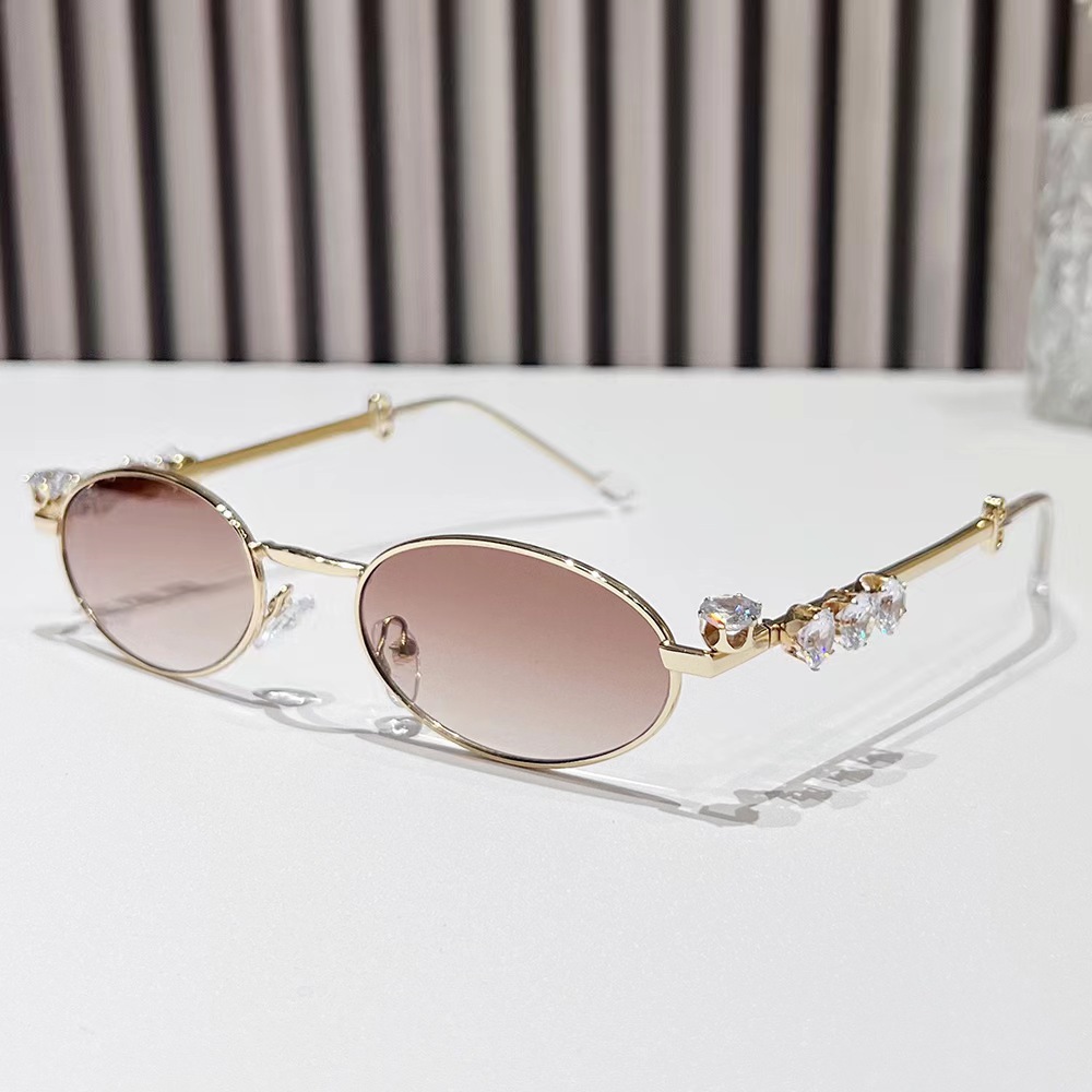 Metal inlaid diamond oval frame glasses resin anti blue light glasses rhinestone sunglasses - Image 4