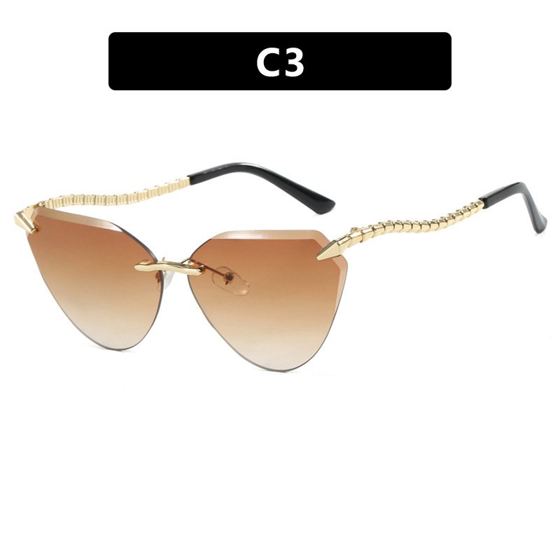 Snake leg frameless cut cat eye sunglasses, fashionable spicy girl sun protection sunglasses for women - Image 8