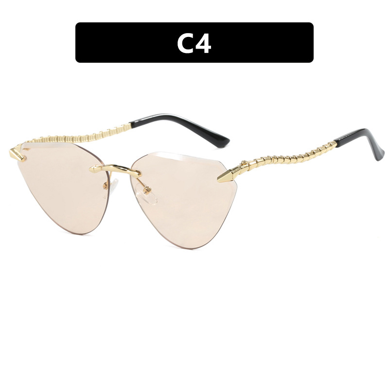 Snake leg frameless cut cat eye sunglasses, fashionable spicy girl sun protection sunglasses for women - Image 9
