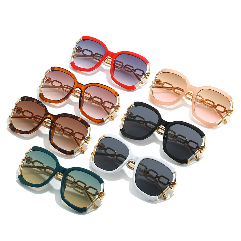 Chains Sunglasses European and American Street Photography Fashion Trend Metal Hollow Brushed Glasses UV400 - Image 5