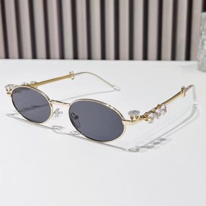Metal inlaid diamond oval frame glasses resin anti blue light glasses rhinestone sunglasses