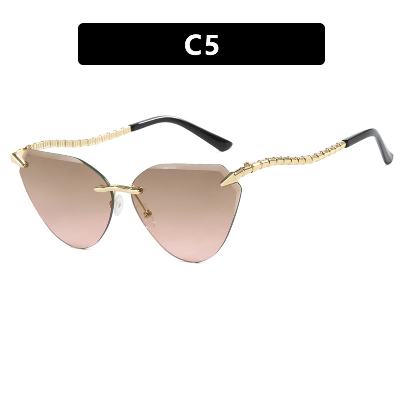 Snake leg frameless cut cat eye sunglasses, fashionable spicy girl sun protection sunglasses for women - Image 10
